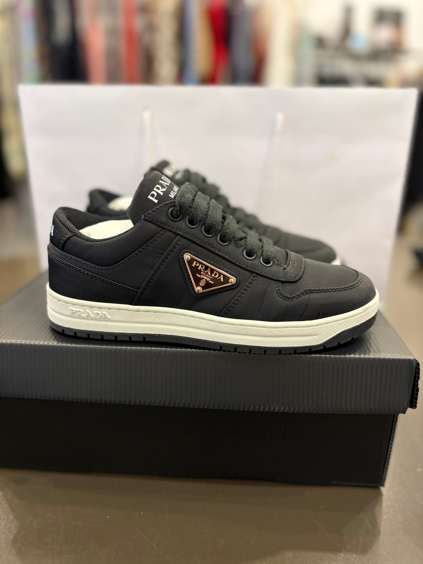 Prada Re-Nylon Gabardine Triangle Logo Sneakers Black 35.5