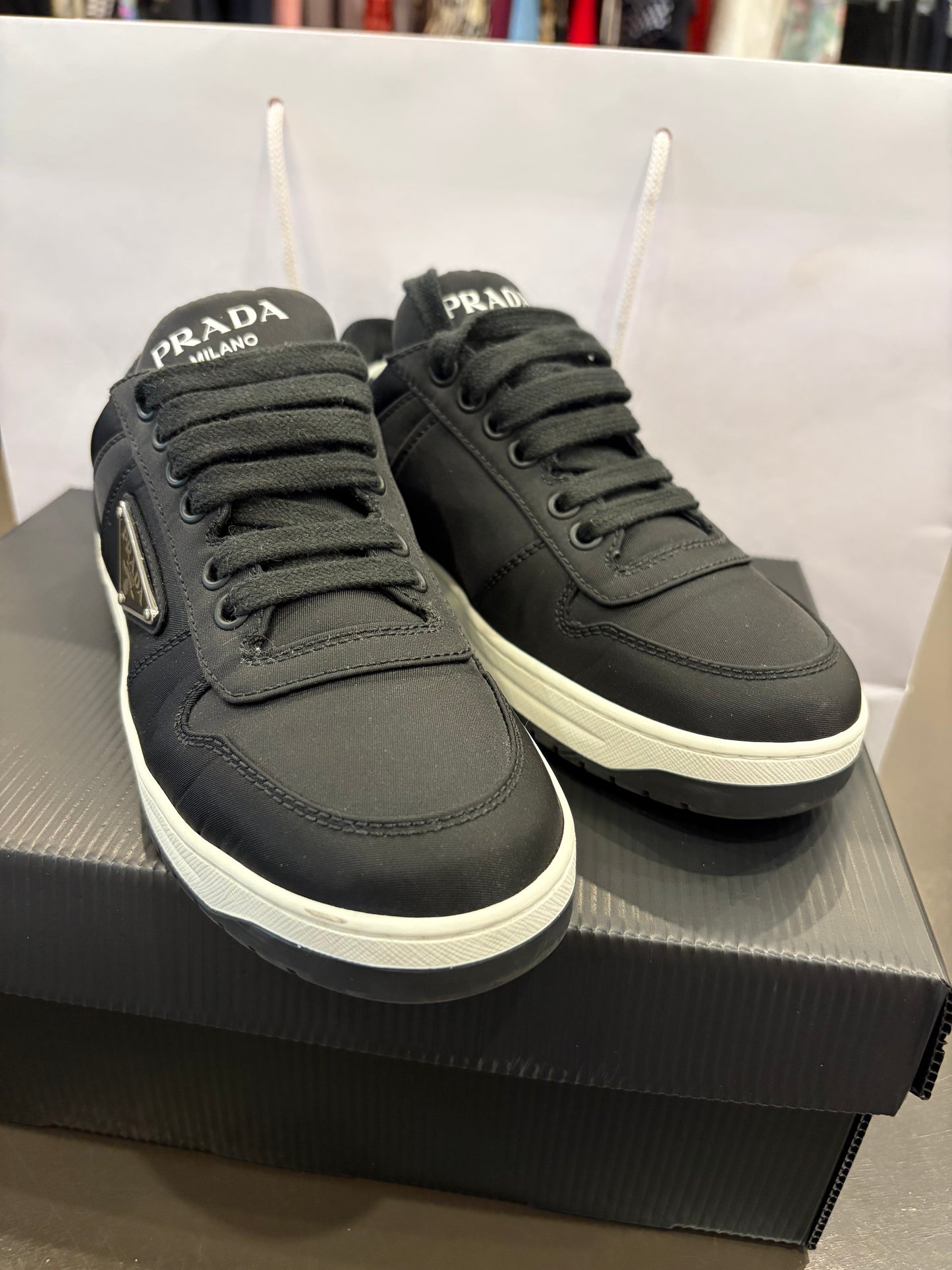 Prada Re-Nylon Gabardine Triangle Logo Sneakers Black 35.5