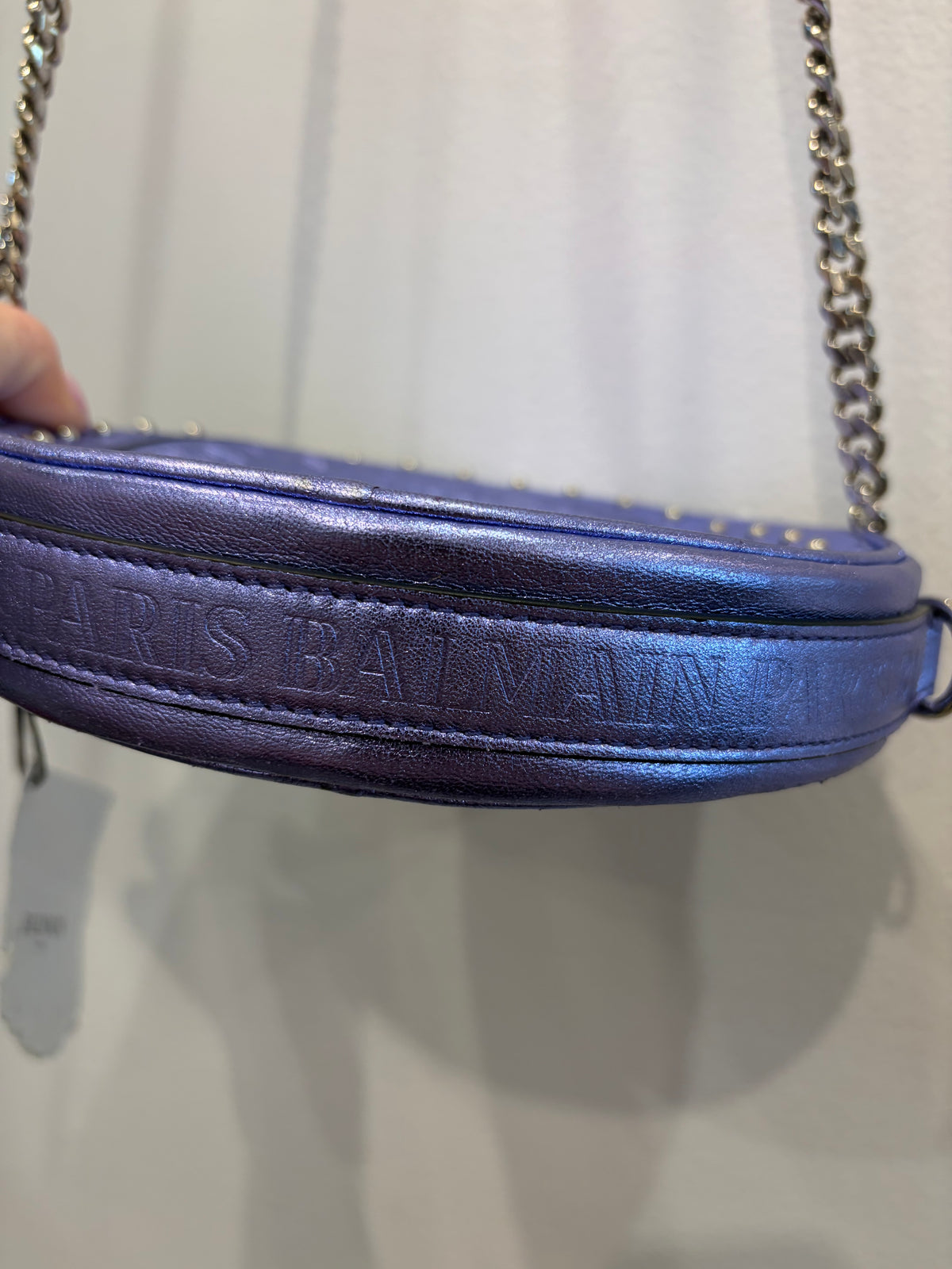 Balmain Renaissance  Metallic Leather Round Crossbody