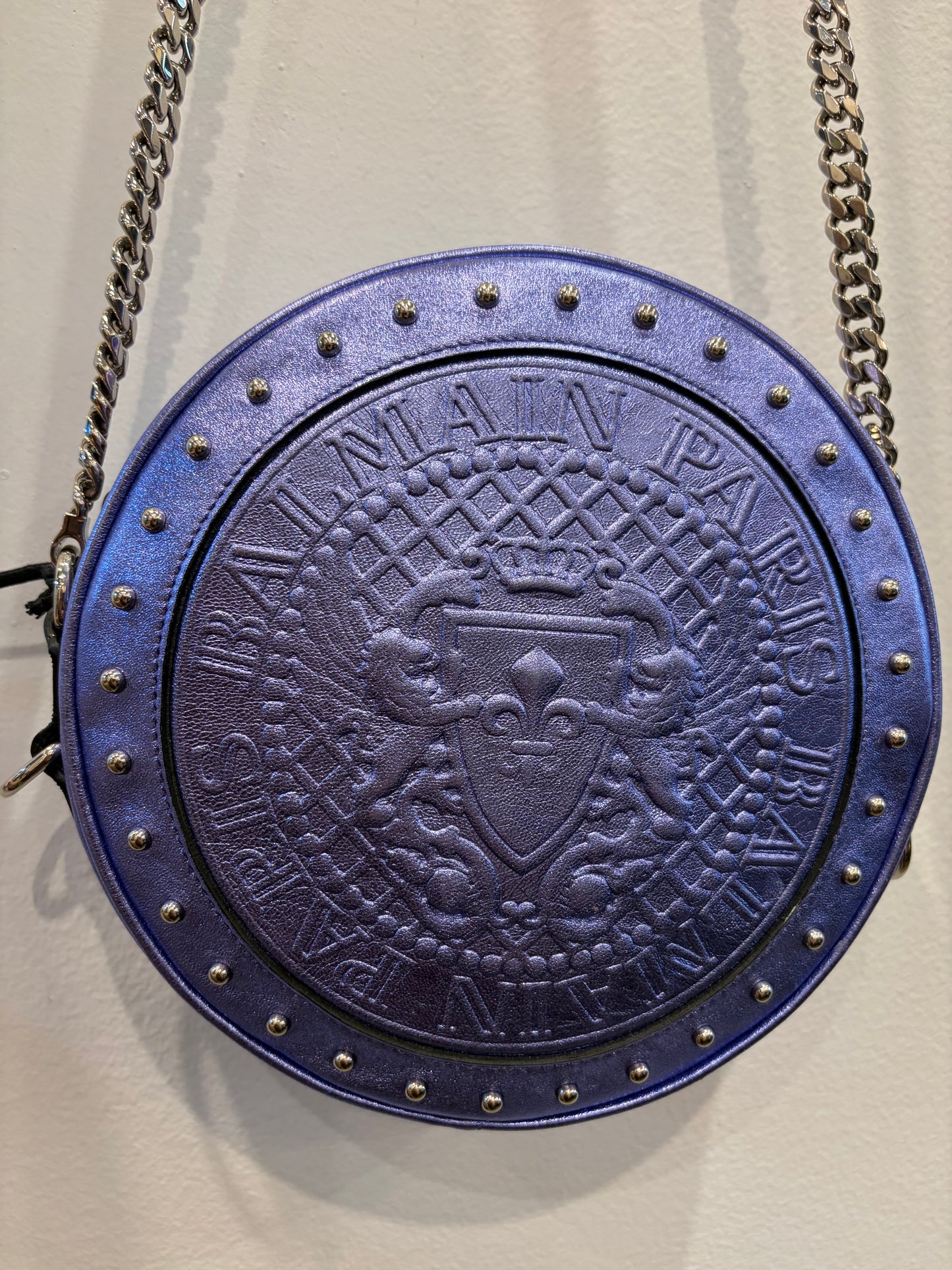 Balmain Renaissance  Metallic Leather Round Crossbody