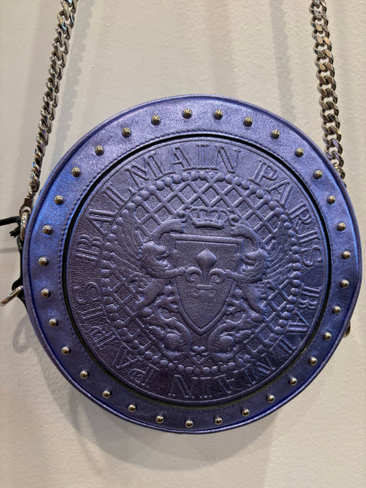 Balmain Renaissance  Metallic Leather Round Crossbody