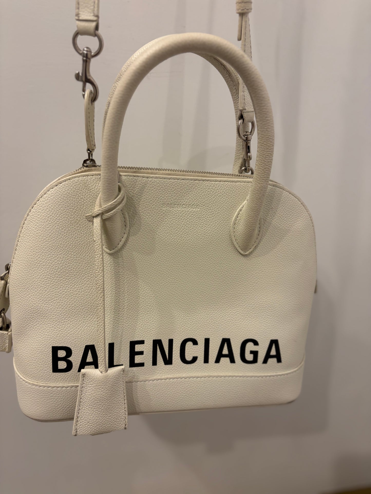 Balenciaga Ville Leather Top Handle Bag White/Black