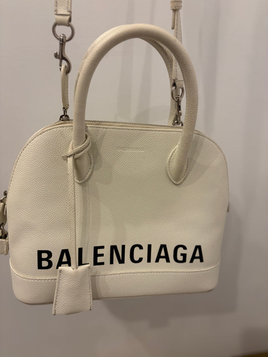Balenciaga Ville Leather Top Handle Bag White/Black
