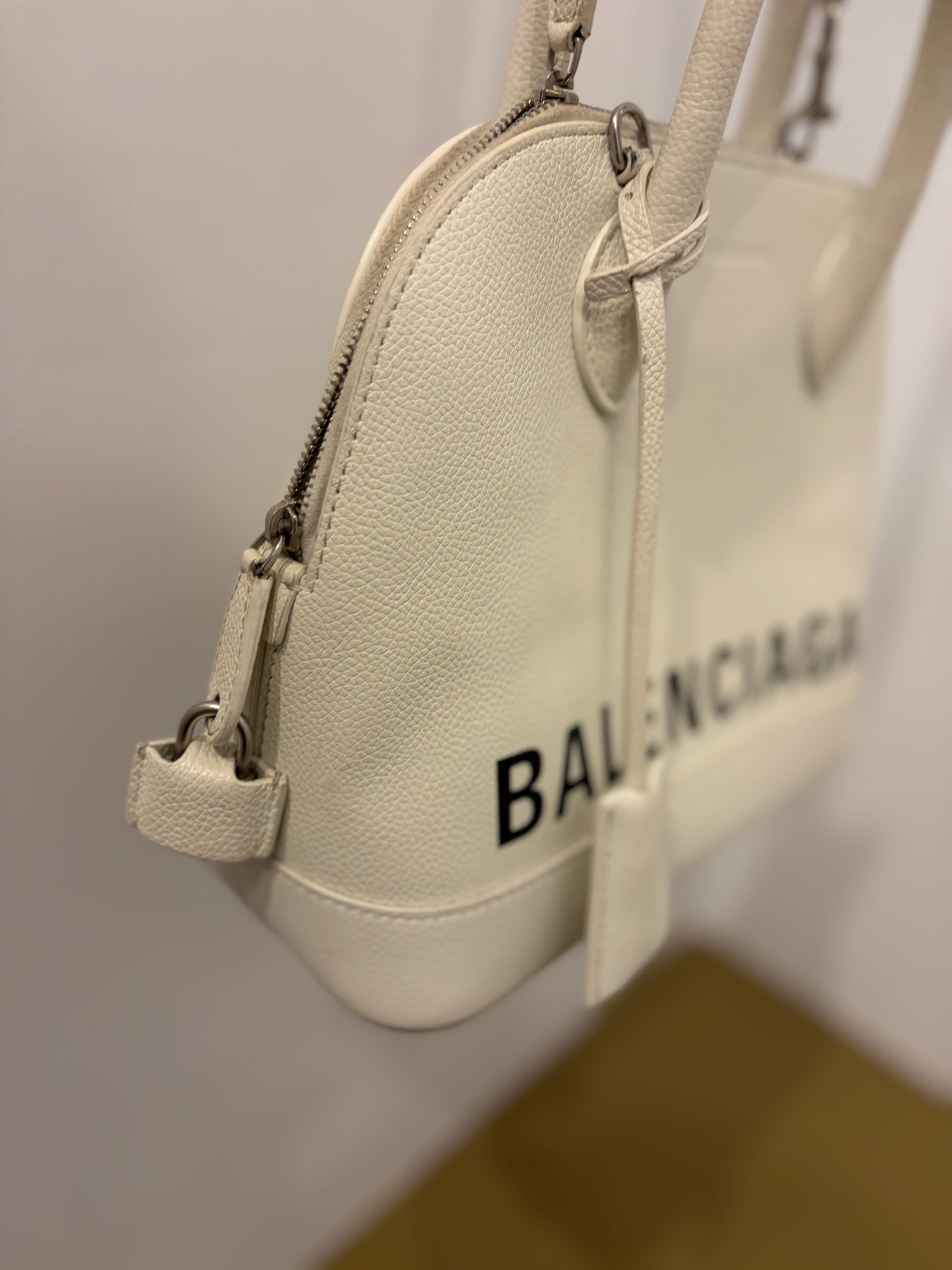 Balenciaga Ville Leather Top Handle Bag White/Black