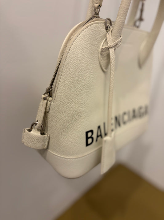 Balenciaga Ville Leather Top Handle Bag White/Black