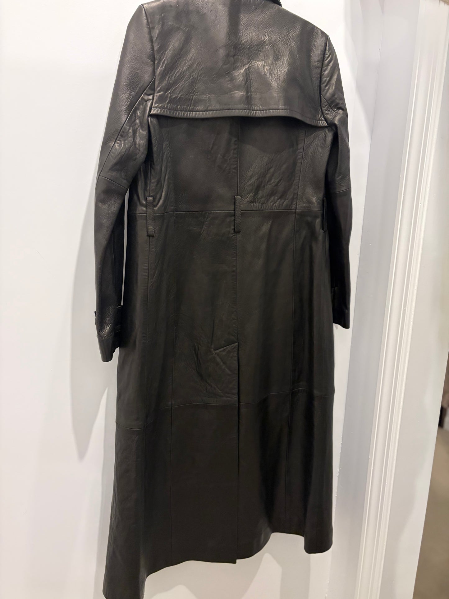 FRAME Black Leather Double Breasted Long Trench Coat - XS (see condition)