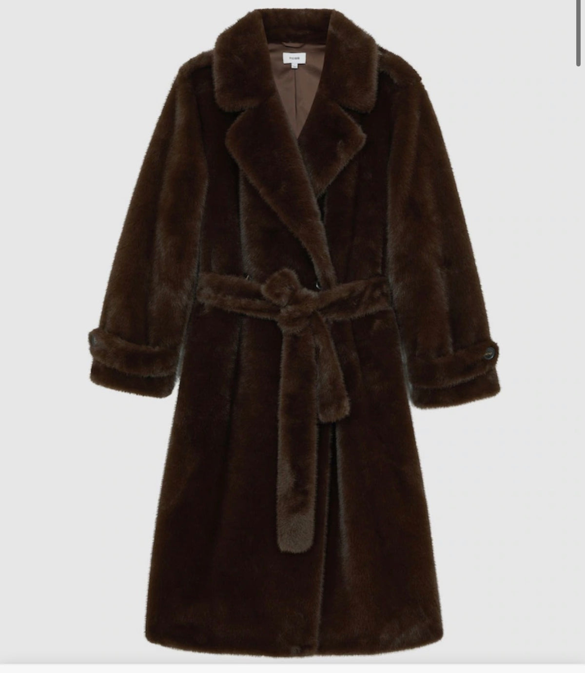 REISS Chocolate Brown Faux-Fur Belted Coat - Size 0