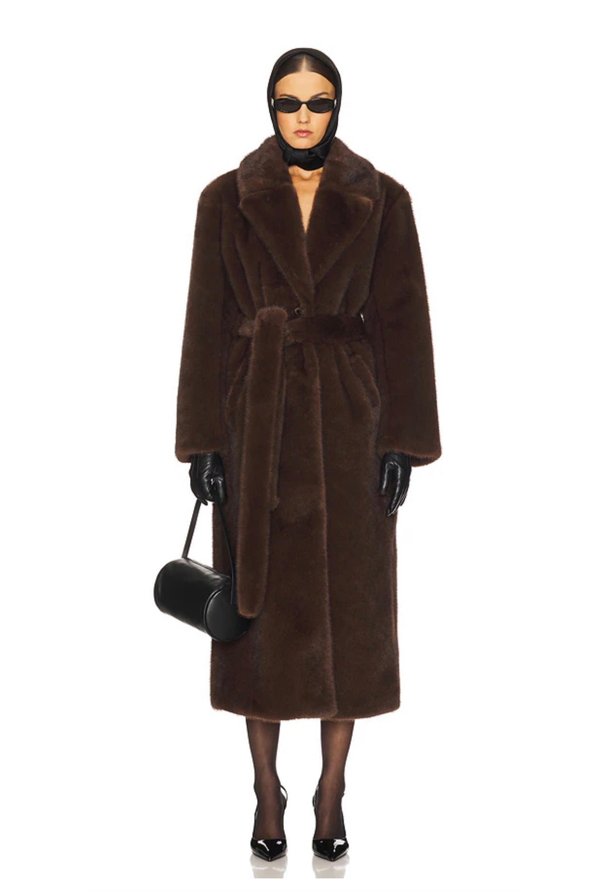 REISS Chocolate Brown Faux-Fur Belted Coat - Size 0