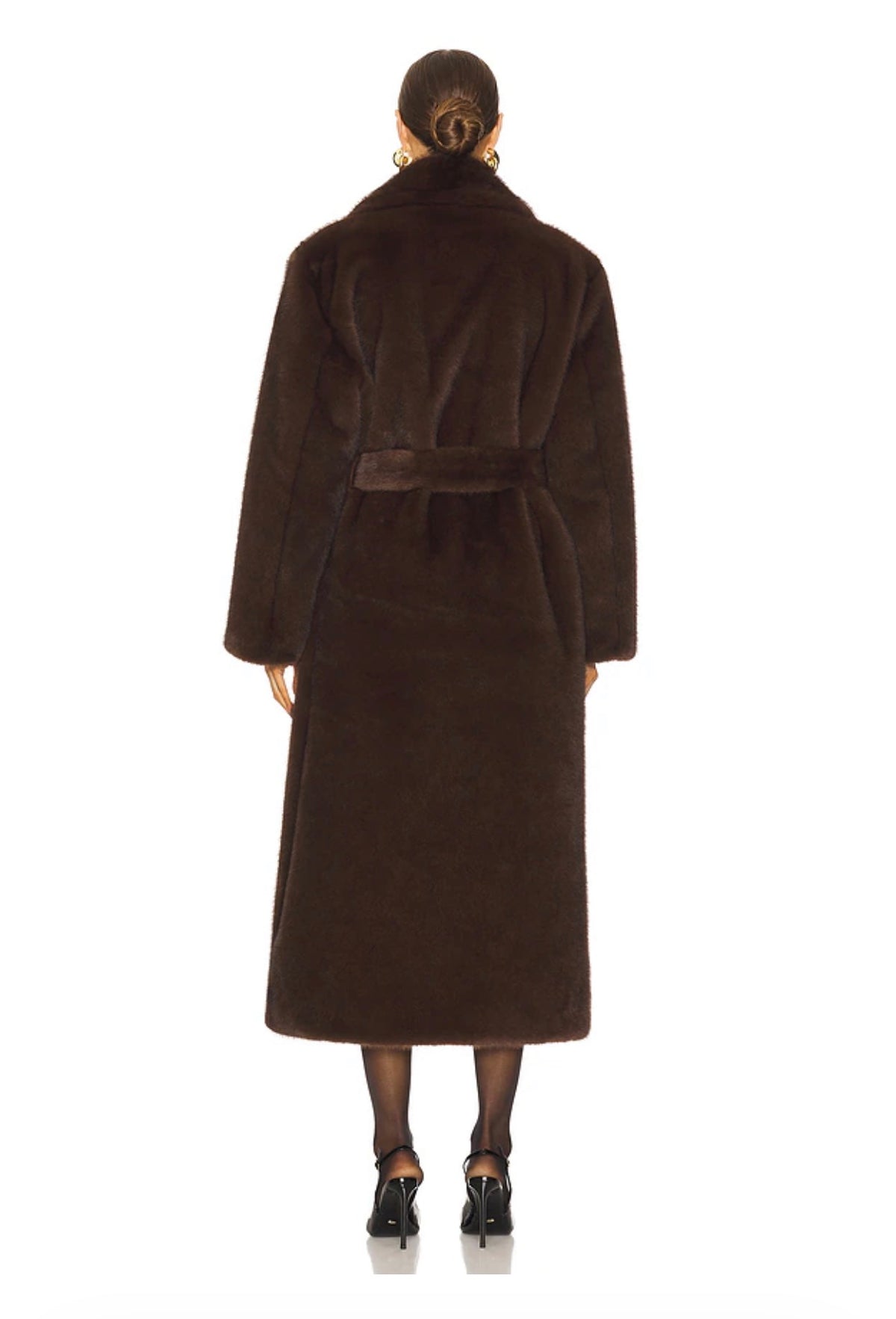 REISS Chocolate Brown Faux-Fur Belted Coat - Size 0