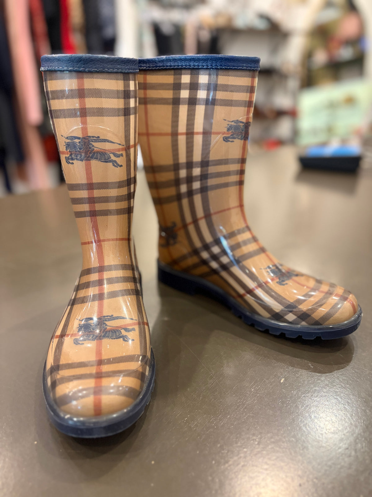 Burberry Nova Check Equestrian Rain Boots - Size 37