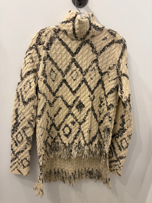 Altuzarra Cream & Black Cable Knit Turtleneck Fringe Detail - XL