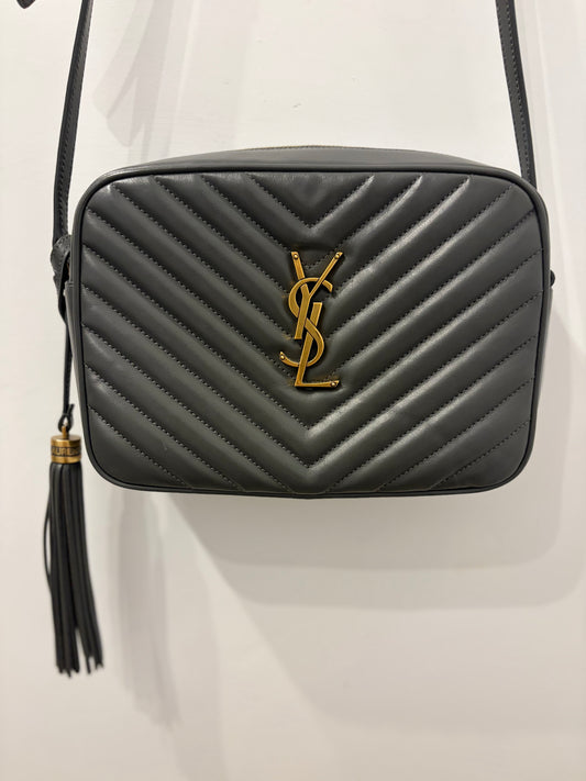 Saint Laurent Lou Gray Matelasse Leather Camera Bag with Gold YSL Hardware & Tassel