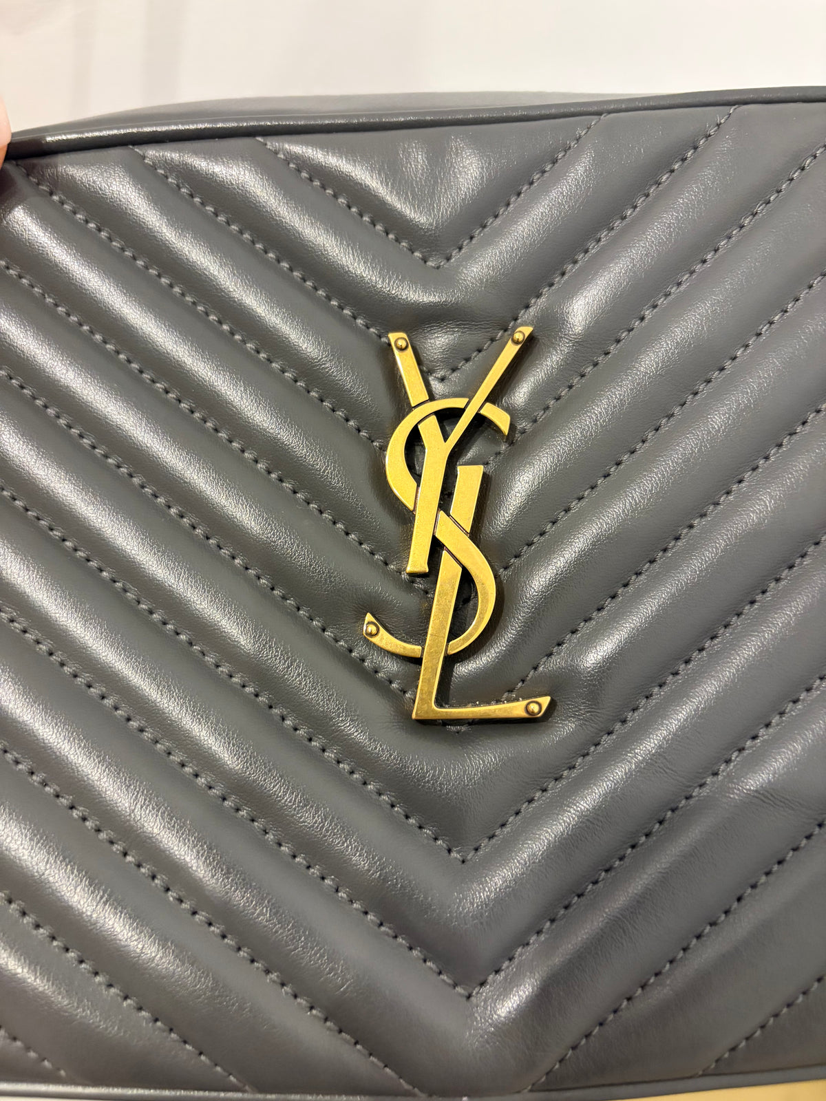 Saint Laurent Lou Gray Matelasse Leather Camera Bag with Gold YSL Hardware & Tassel