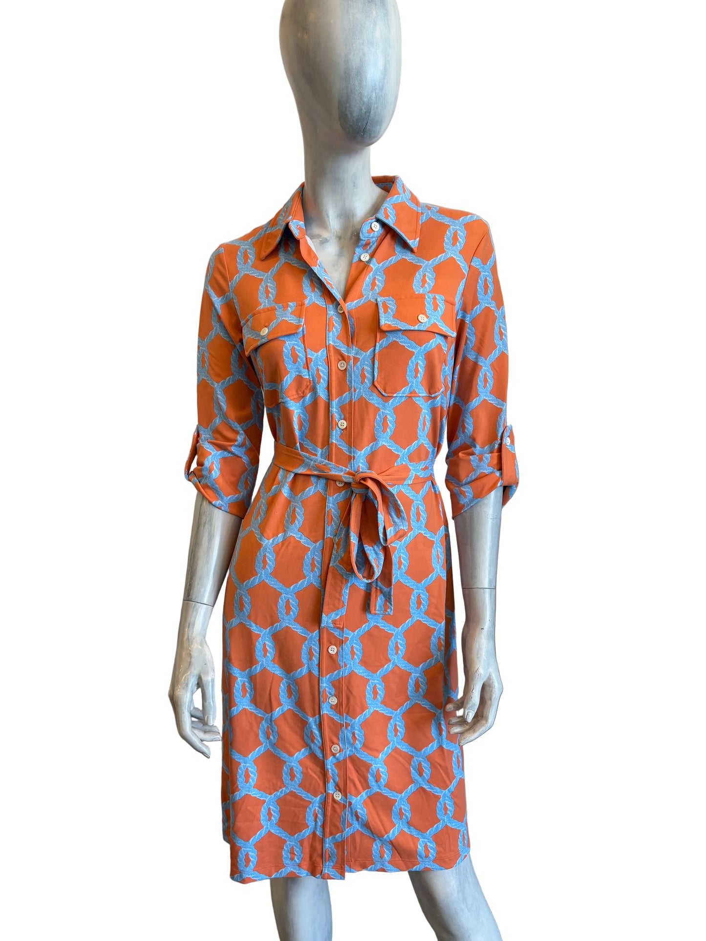 J.McLaughlin Printed Shirt Dress Or/Bl – Size XS
