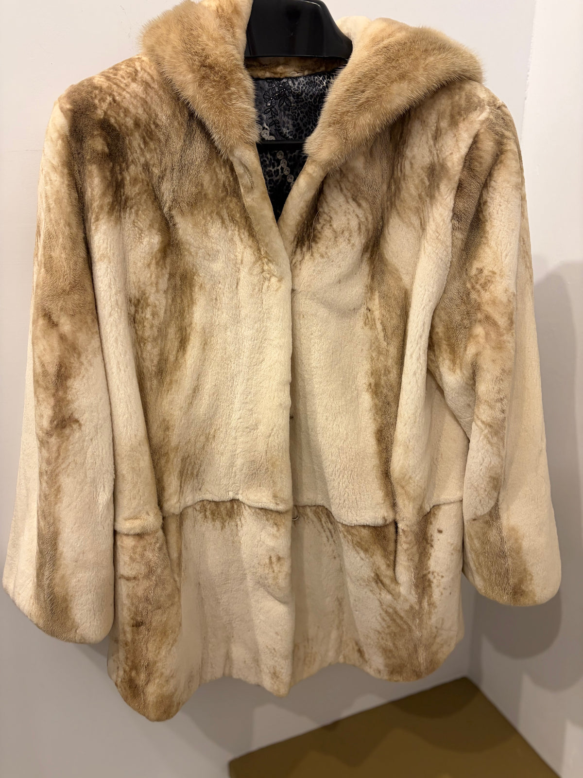 NAFA Mink Genuine Fur Hooded Coat Cream Taupe - Medium