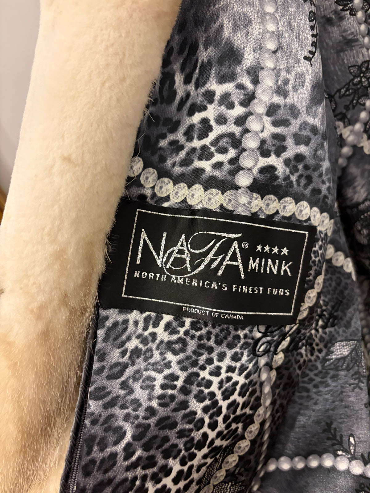 NAFA Mink Genuine Fur Hooded Coat Cream Taupe - Medium