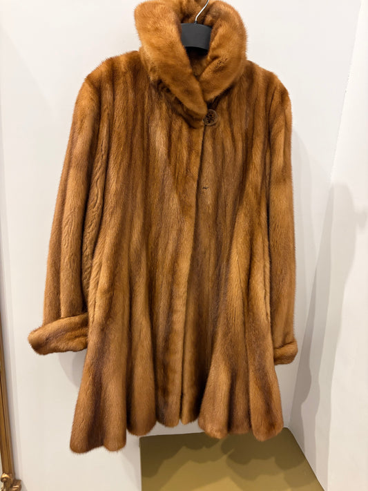 Vintage Genuine Mink Swing Coat Honey Brown Oversized Collar M/L