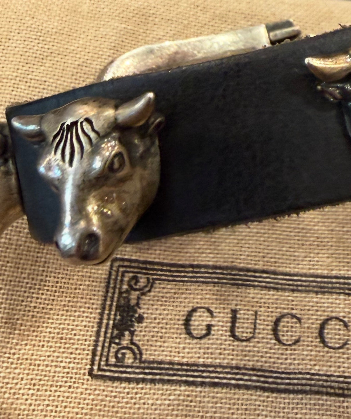 Gucci Leather Wrap Anger Forest Bull Head Wrap Bracelet 925 - 19