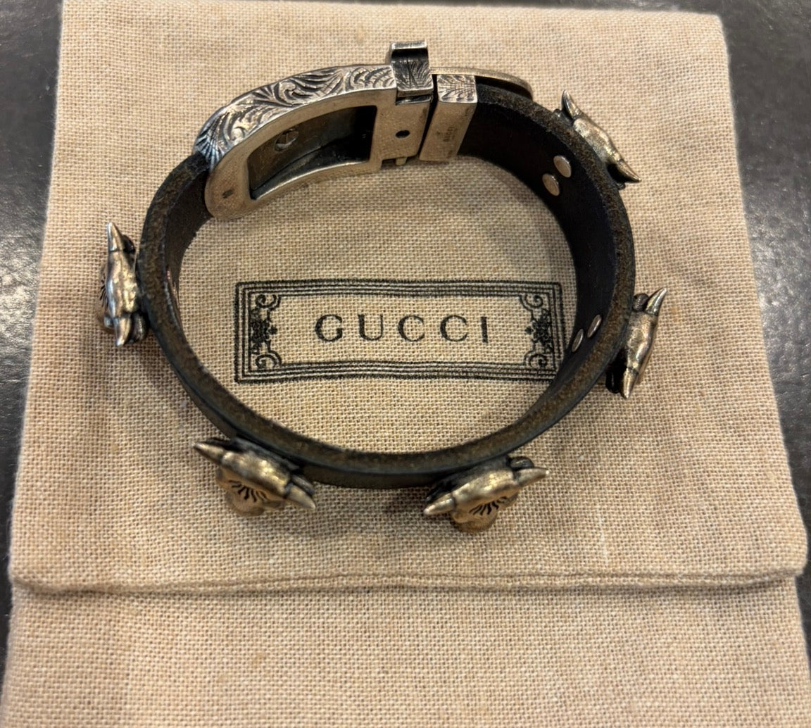 Gucci Leather Wrap Anger Forest Bull Head Wrap Bracelet 925 - 19