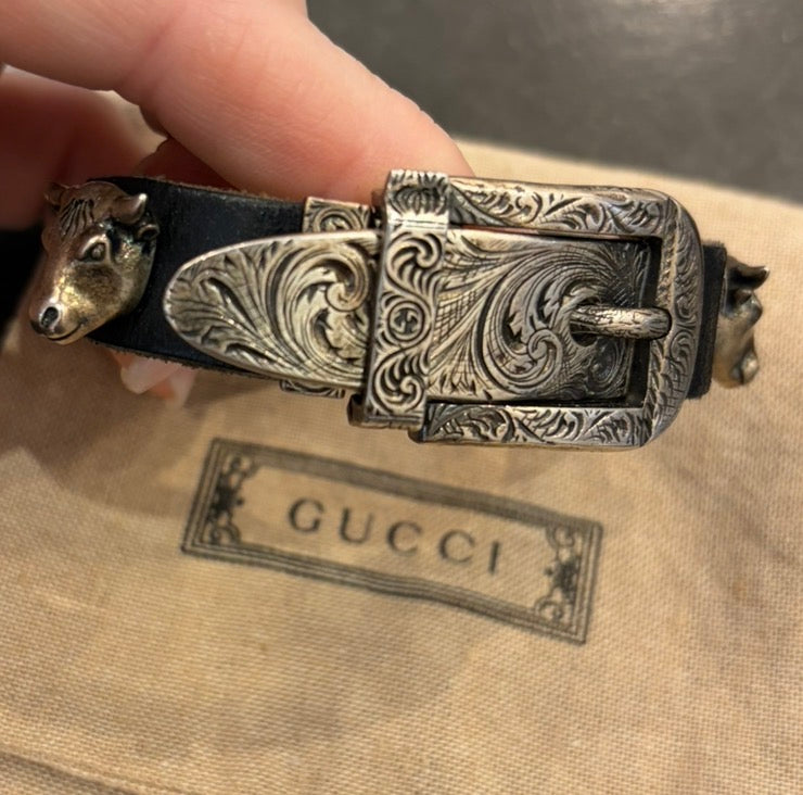 Gucci Leather Wrap Anger Forest Bull Head Wrap Bracelet 925 - 19