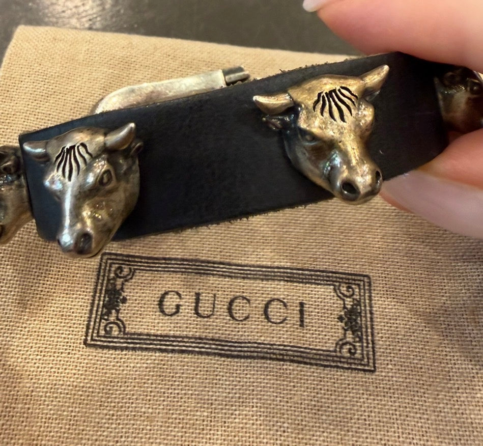 Gucci Leather Wrap Anger Forest Bull Head Wrap Bracelet 925 - 19