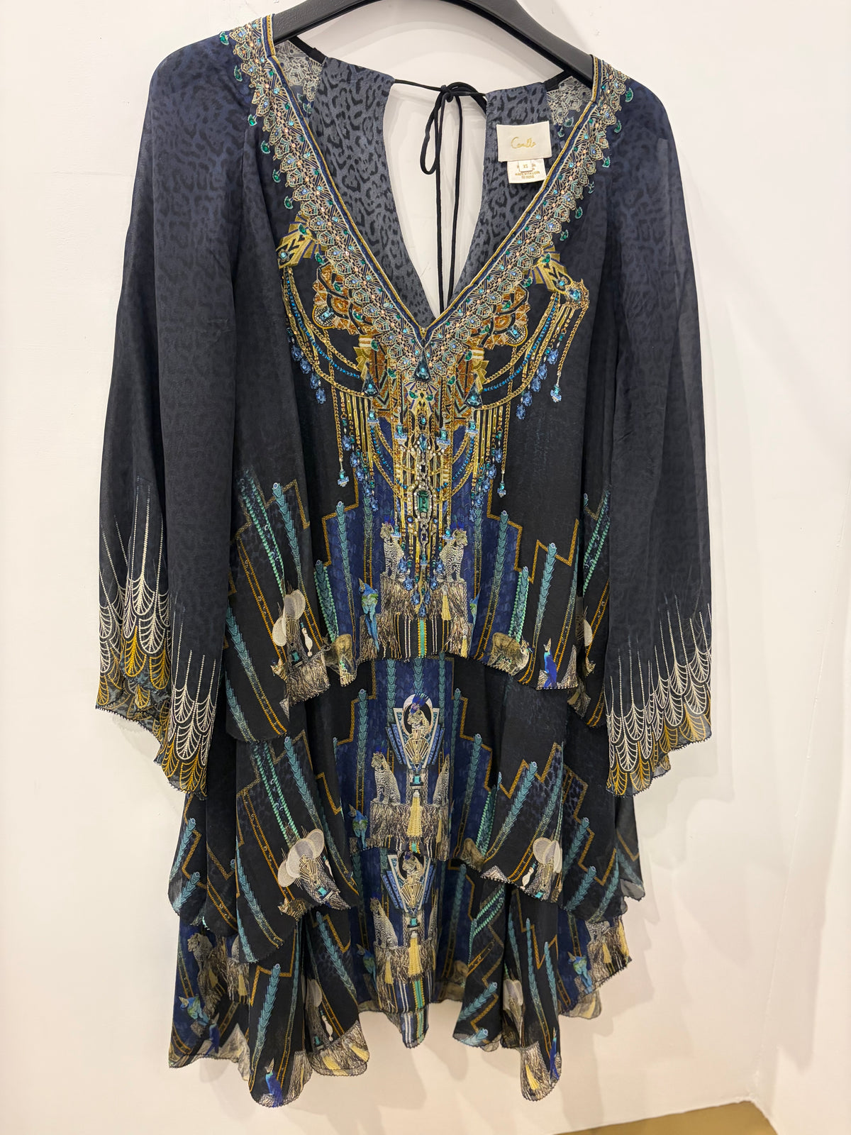 Camilla Embellished Silk Printed Dress Leopard Crystal Detail - XS