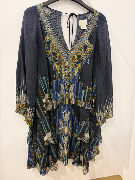 Camilla Embellished Silk Printed Dress Leopard Crystal Detail - XS