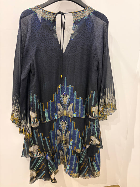 Camilla Embellished Silk Printed Dress Leopard Crystal Detail - XS