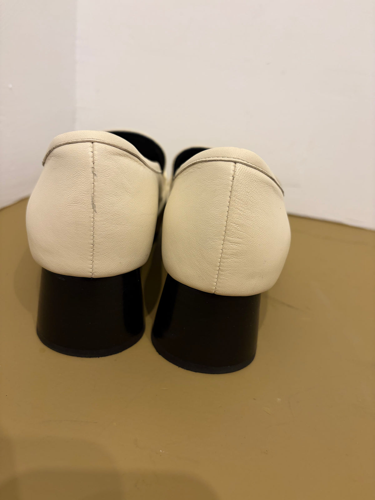Proenza Schouler Monogram Cream Leather Heeled Loafers - 37.5
