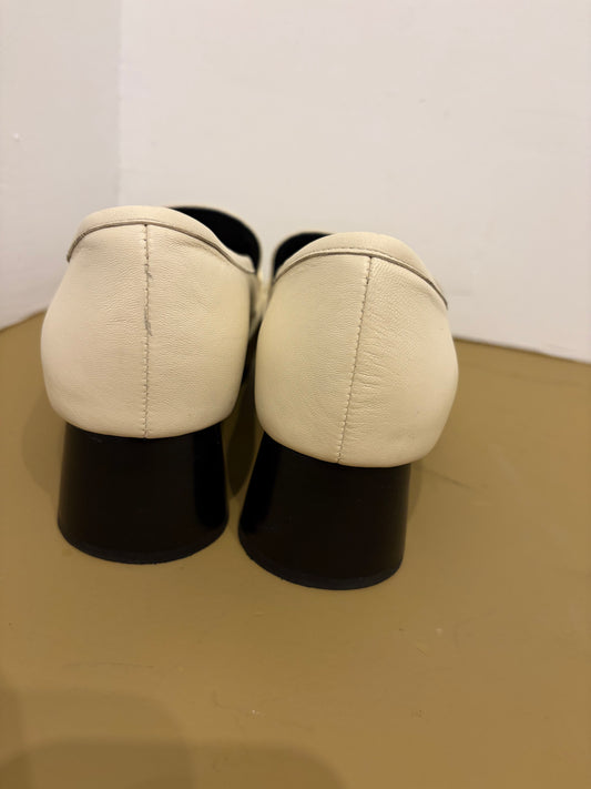 Proenza Schouler Monogram Cream Leather Heeled Loafers - 37.5