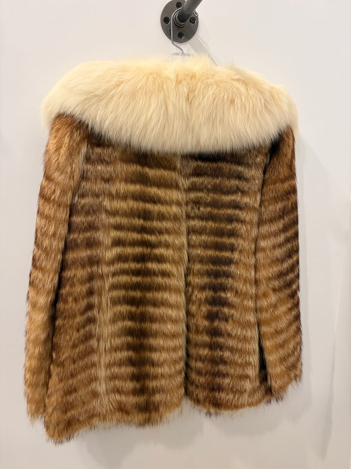 Vintage Genuine Fur Jacket Brown with Oversized Cream Fur Collar - Small