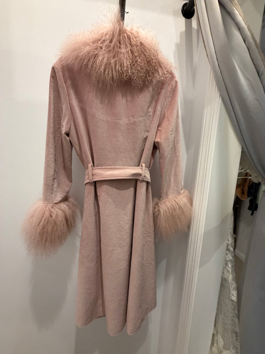 Charlotte Simone Blush Pink Mongolian Lamb Fur-Trim Coat - Medium