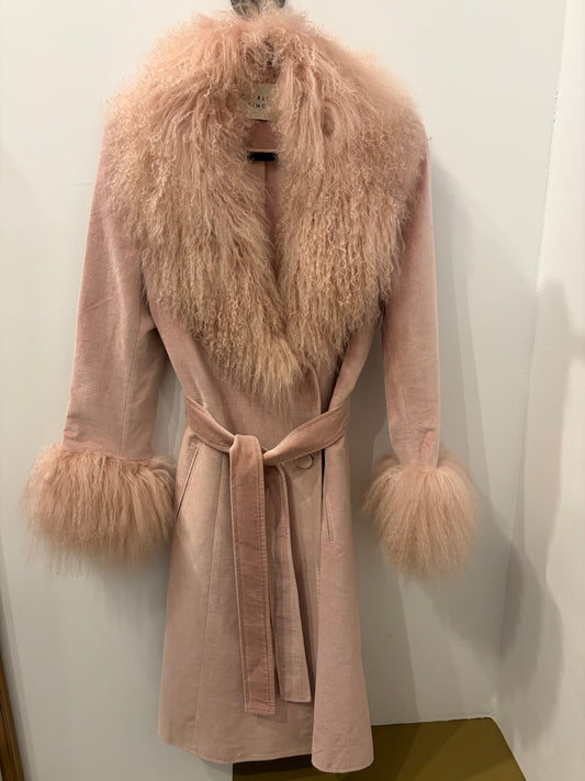 Charlotte Simone Blush Pink Mongolian Lamb Fur-Trim Coat - Medium