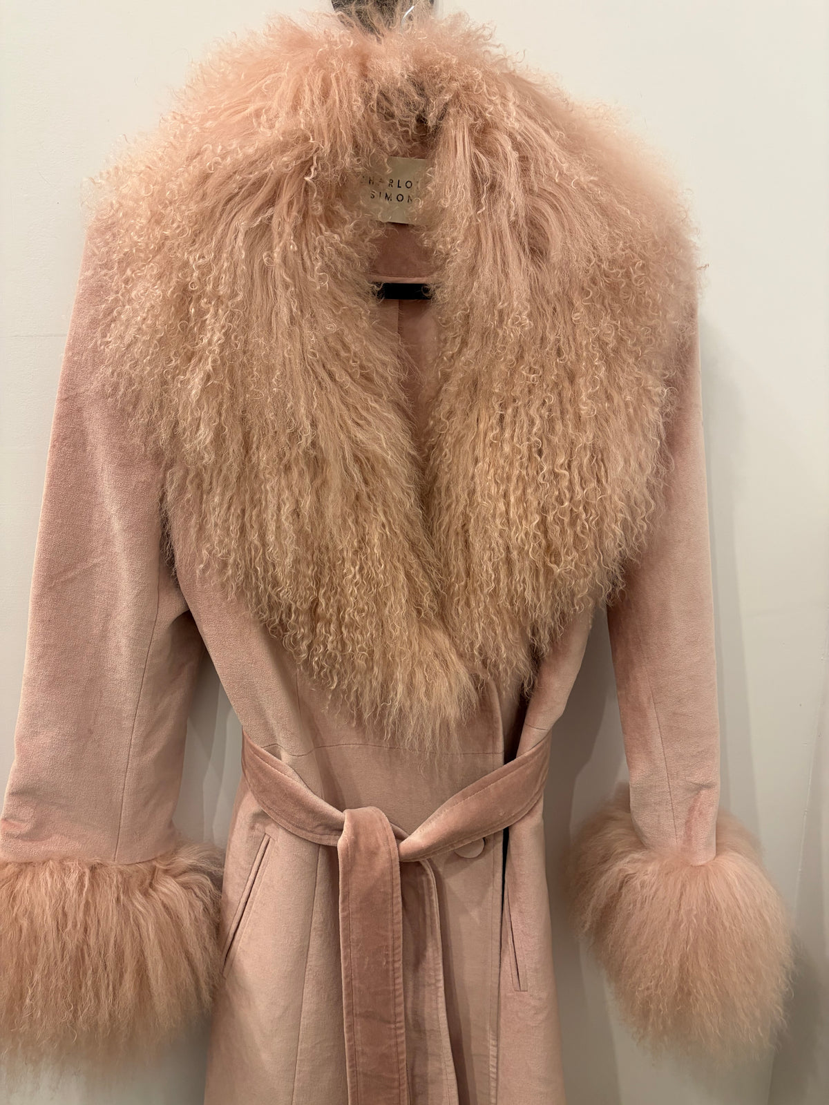 Charlotte Simone Blush Pink Mongolian Lamb Fur-Trim Coat - Medium