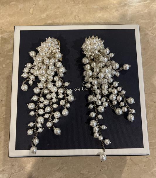 Oscar de la Renta Hanging Pearl Clip-on Earrings